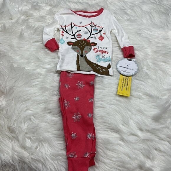 NEW Koala Kids Christmas 4pc Pajama Set Size 12 Months Pjs Reindeer Ornaments - Picture 3 of 7